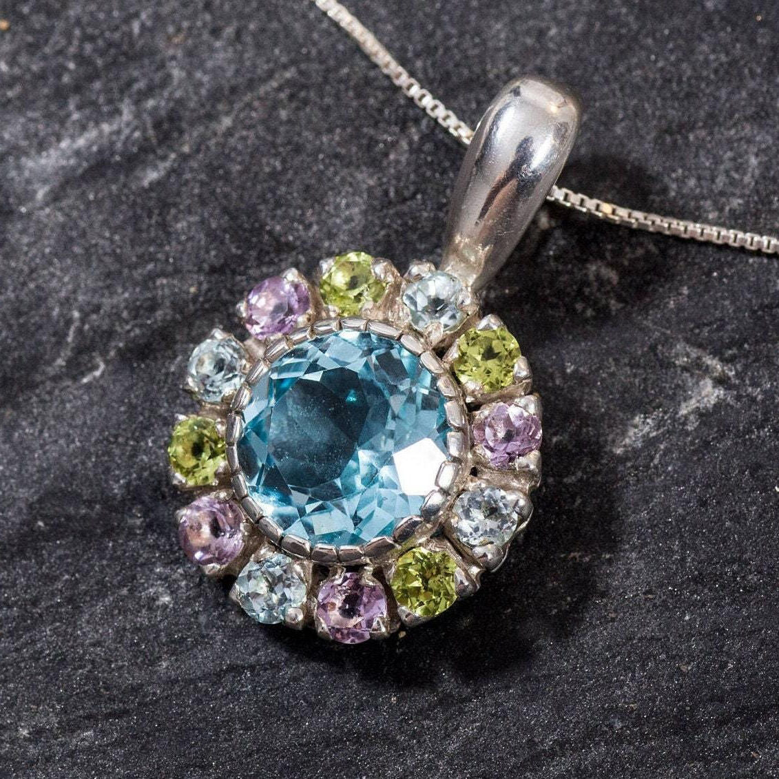 Blue Topaz Pendant, Topaz Pendant, Natural Stones, Natural Topaz, Birthstone Pendant, Vintage Pendant, Amethyst Pendant, Peridot Pendant