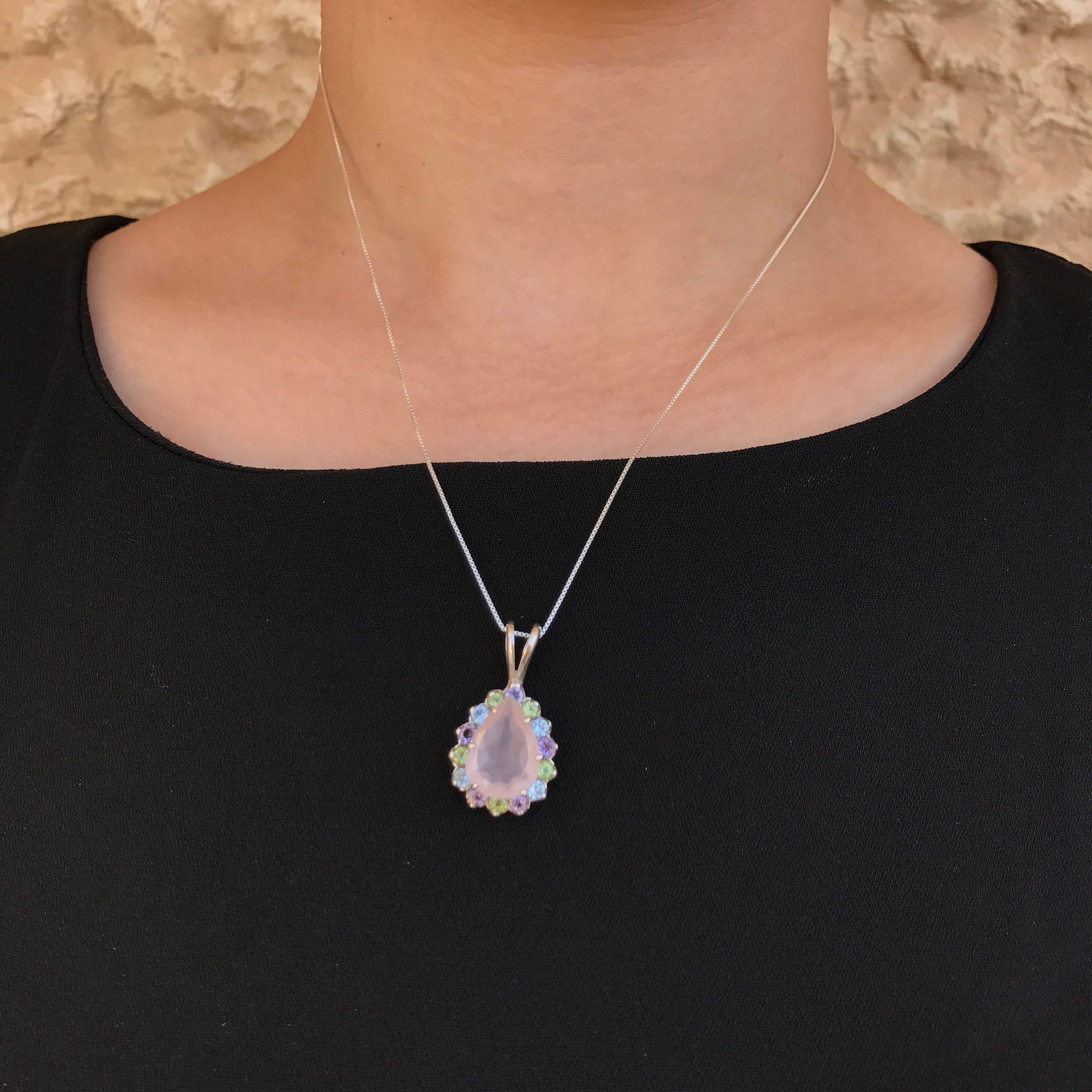 Rose Quartz Pendant, Topaz Pendant, Birthstone Pendant, Pink Pendant, Solid Silver, December Birthstone, Feb Birthstone, August Birthstone