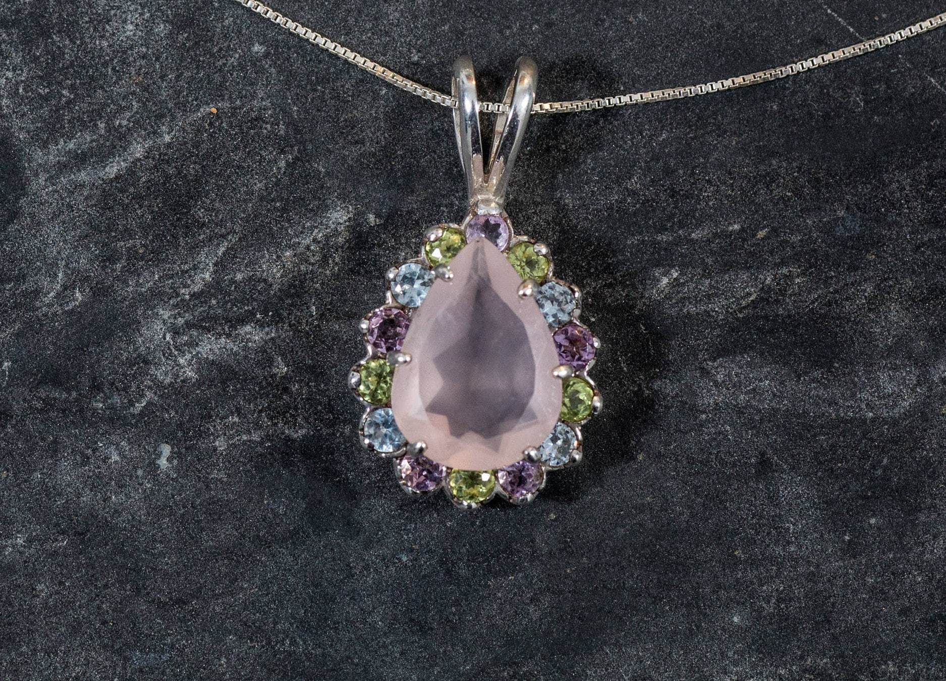 Rose Quartz Pendant, Topaz Pendant, Birthstone Pendant, Pink Pendant, Solid Silver, December Birthstone, Feb Birthstone, August Birthstone