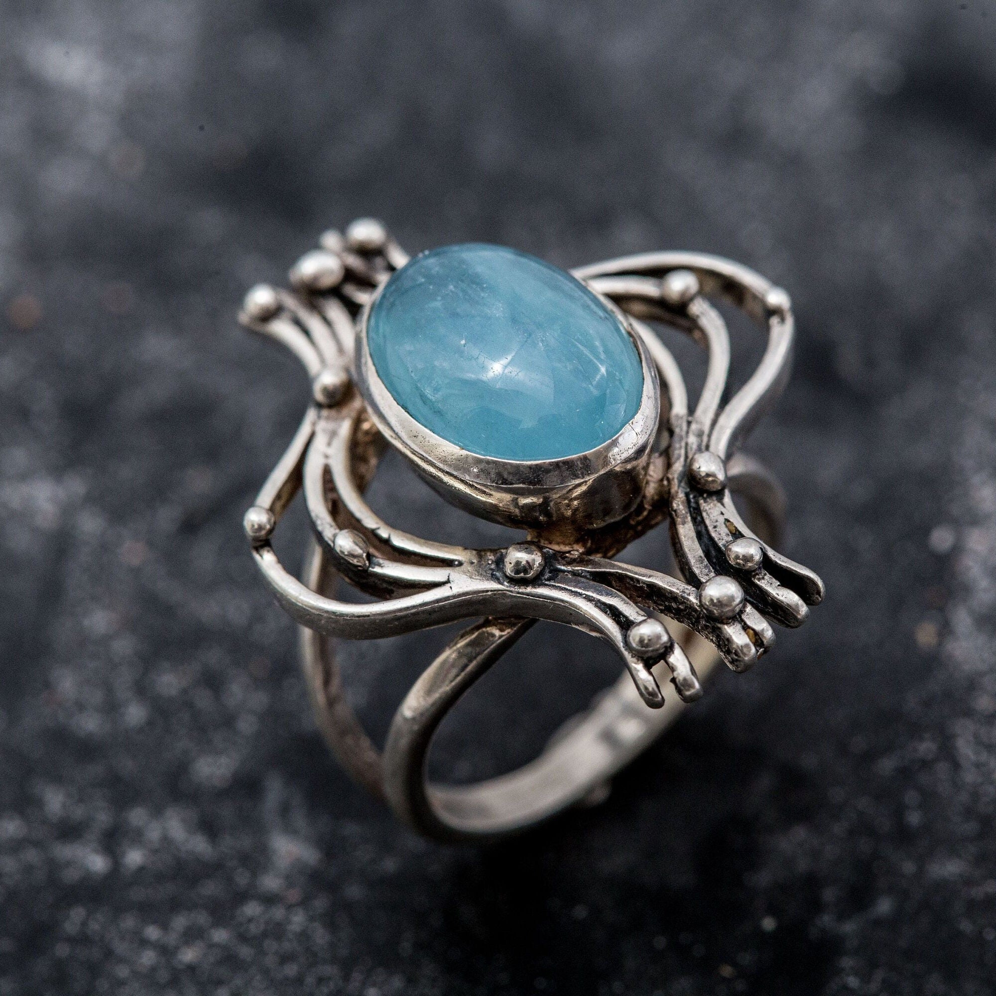 Unique Ring, Aquamarine Ring, Natural Aquamarine, March Birthstone, Artistic Ring Design, Blue Ring, March Ring, Silver Ring, Aquamarine