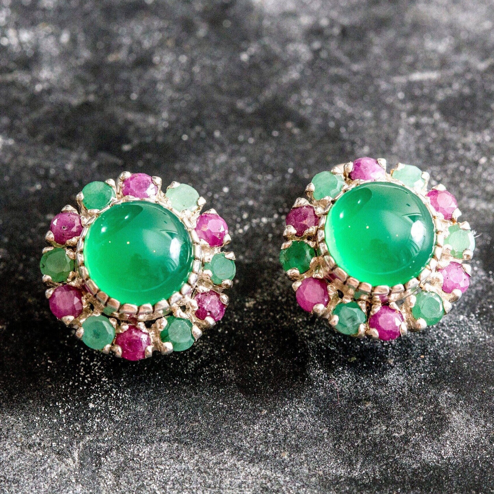Created Emerald Earrings made in 925 Sterling Silver with Round Created Green Emerald in Halo setting, May Birthstone gift idea, symbolizes, ideal for everyday wear and perfect for birthday gifting and special occasions.