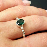 Chic 925 Sterling Silver ring showcasing a vibrant Created Green Emerald, a perfect gift for May birthdays and special occasions.