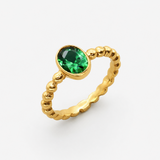 Created Emerald Ring made in 18k Gold Vermeil with Oval Created Green Emerald in Bezel setting, May Birthstone gift idea, symbolizes, ideal for everyday wear and perfect for birthday gifting and special occasions.