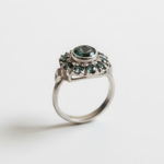 Victorian Green Diamond Ring - Elegant Floral Motif in 925 Sterling Silver. A timeless gift for birthdays and special moments.