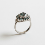 Victorian Green Diamond Ring - Elegant Floral Motif in 925 Sterling Silver. A timeless gift for birthdays and special moments.