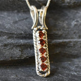 Garnet Bar Pendant - Vertical Silver Necklace - Vintage Garnet Pendant