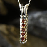 Garnet Bar Pendant - Vertical Silver Necklace - Vintage Garnet Pendant