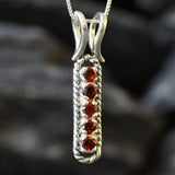 Garnet Bar Pendant - Vertical Silver Necklace - Vintage Garnet Pendant