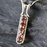 Garnet Bar Pendant - Vertical Silver Necklace - Vintage Garnet Pendant