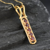 Garnet Bar Pendant - Vertical Silver Necklace - Vintage Garnet Pendant