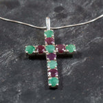 Cross Pendant, Emerald Pendant, Ruby Pendant, May Birthstone, Multistone Pendant, July Birthstone, Solid Silver Pendant, Unique Pendant