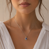 Elegant Sapphire Pendant in 925 Sterling Silver, featuring Round Created Blue Sapphire, perfect for birthdays and special occasions.