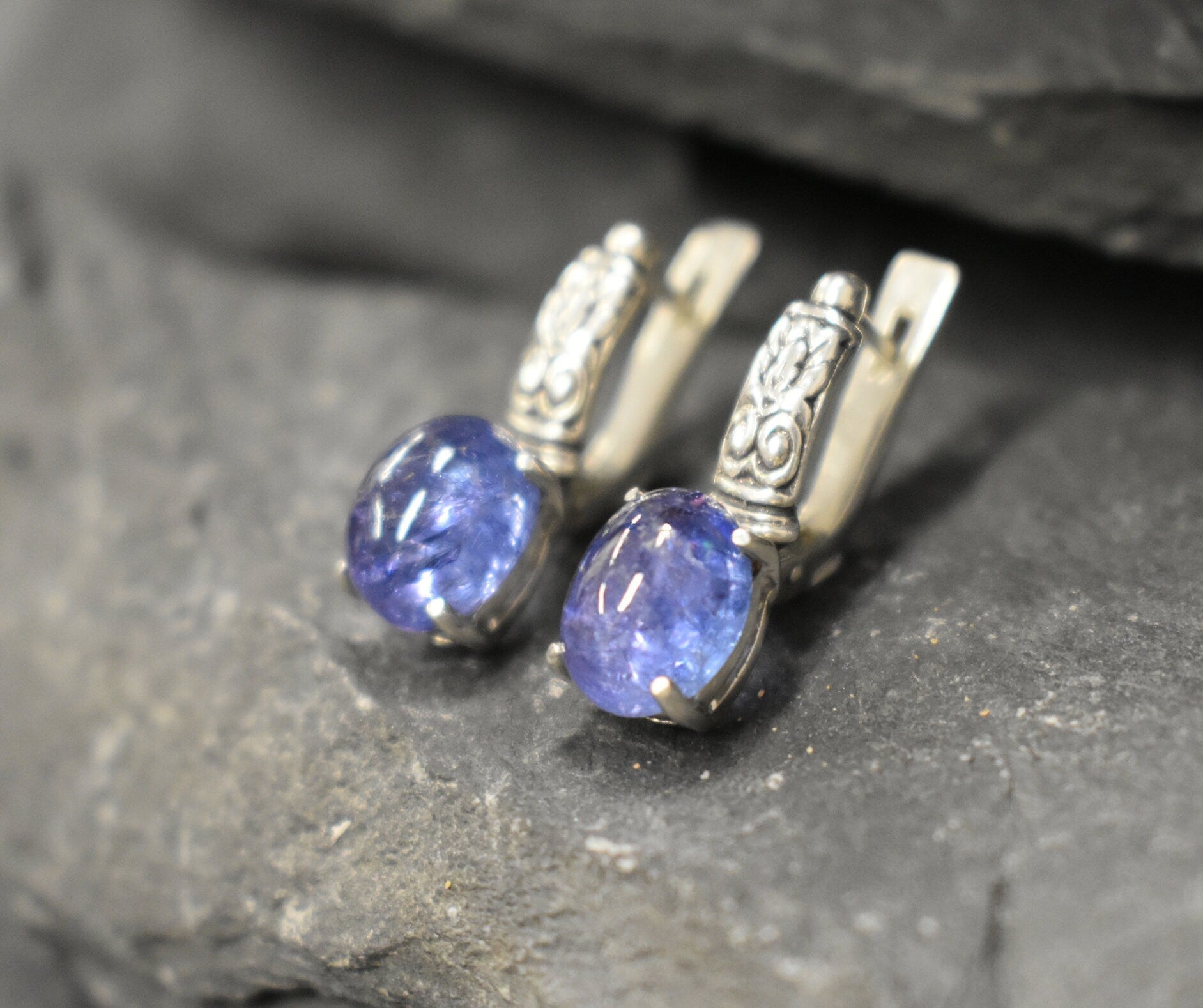 Boho Tanzanite Earrings - Genuine Tanzanite Earrings - Blue Tribal Earrings