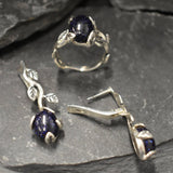 Genuine Sandstone Ring - Dark Blue Ring - Leaf Solitaire Ring