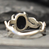 Genuine Sandstone Ring - Dark Blue Ring - Leaf Solitaire Ring