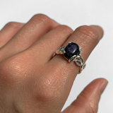 Genuine Sandstone Ring - Dark Blue Ring - Leaf Solitaire Ring