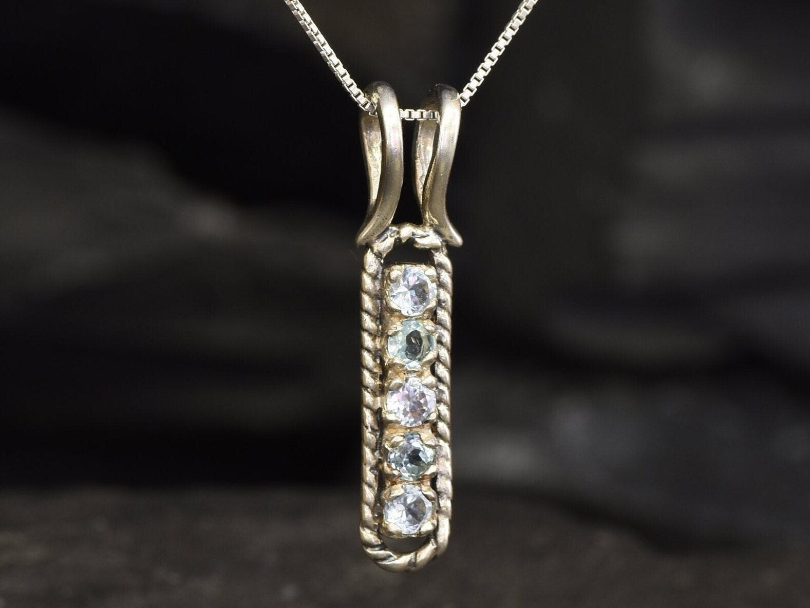 Blue Topaz Pendant, Natural Blue Topaz, December Birthstone, Line Pendant, Vertical Pendant, Blue Pendant, Vintage Pendant, Silver Pendant