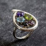 Topaz Ring, Natural Topaz Ring, Teardrop Ring, Amethyst Ring, Peridot Ring, Blue Topaz Ring, Mystic Topaz Ring, Solid Silver Ring, Topaz