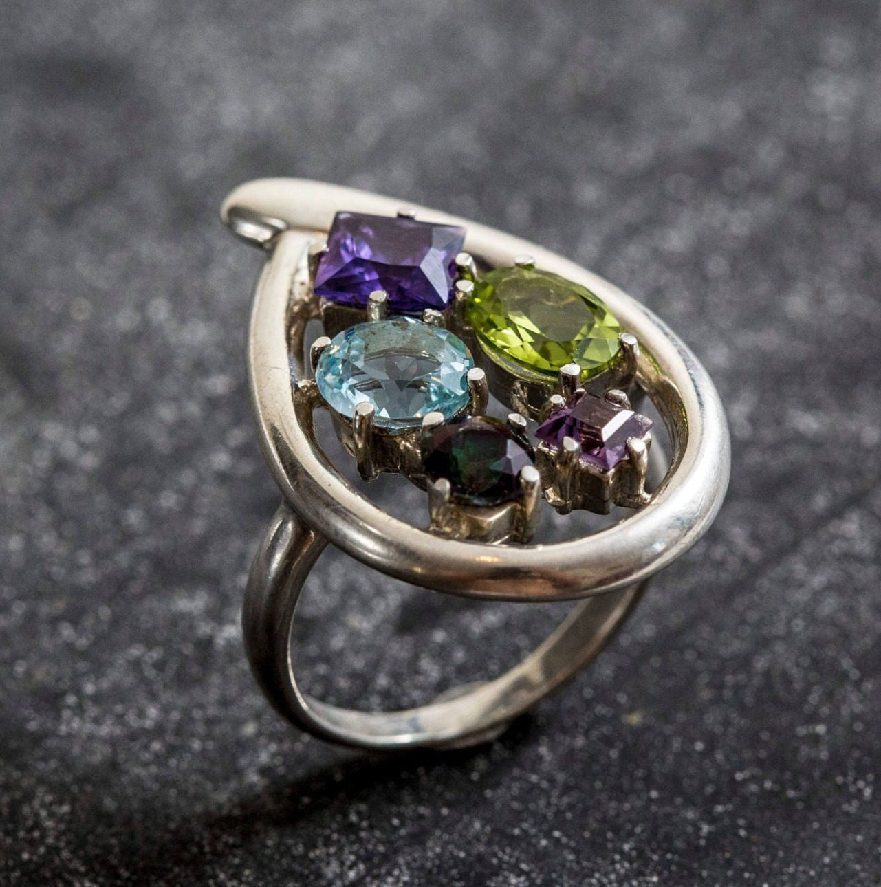 Topaz Ring, Natural Topaz Ring, Teardrop Ring, Amethyst Ring, Peridot Ring, Blue Topaz Ring, Mystic Topaz Ring, Solid Silver Ring, Topaz