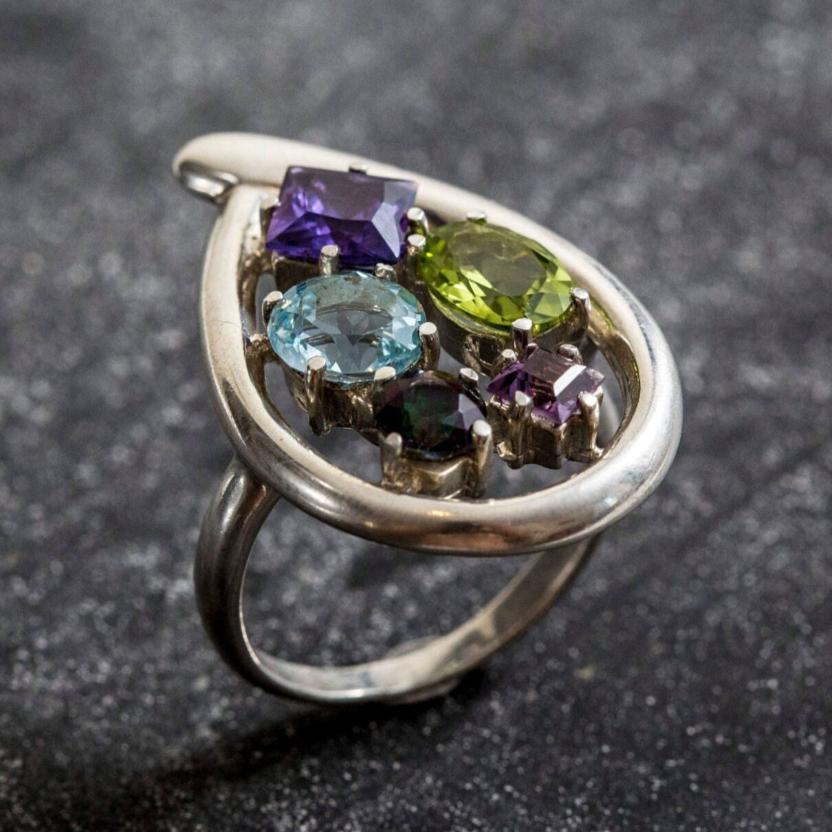 Topaz Ring, Natural Topaz Ring, Teardrop Ring, Amethyst Ring, Peridot Ring, Blue Topaz Ring, Mystic Topaz Ring, Solid Silver Ring, Topaz