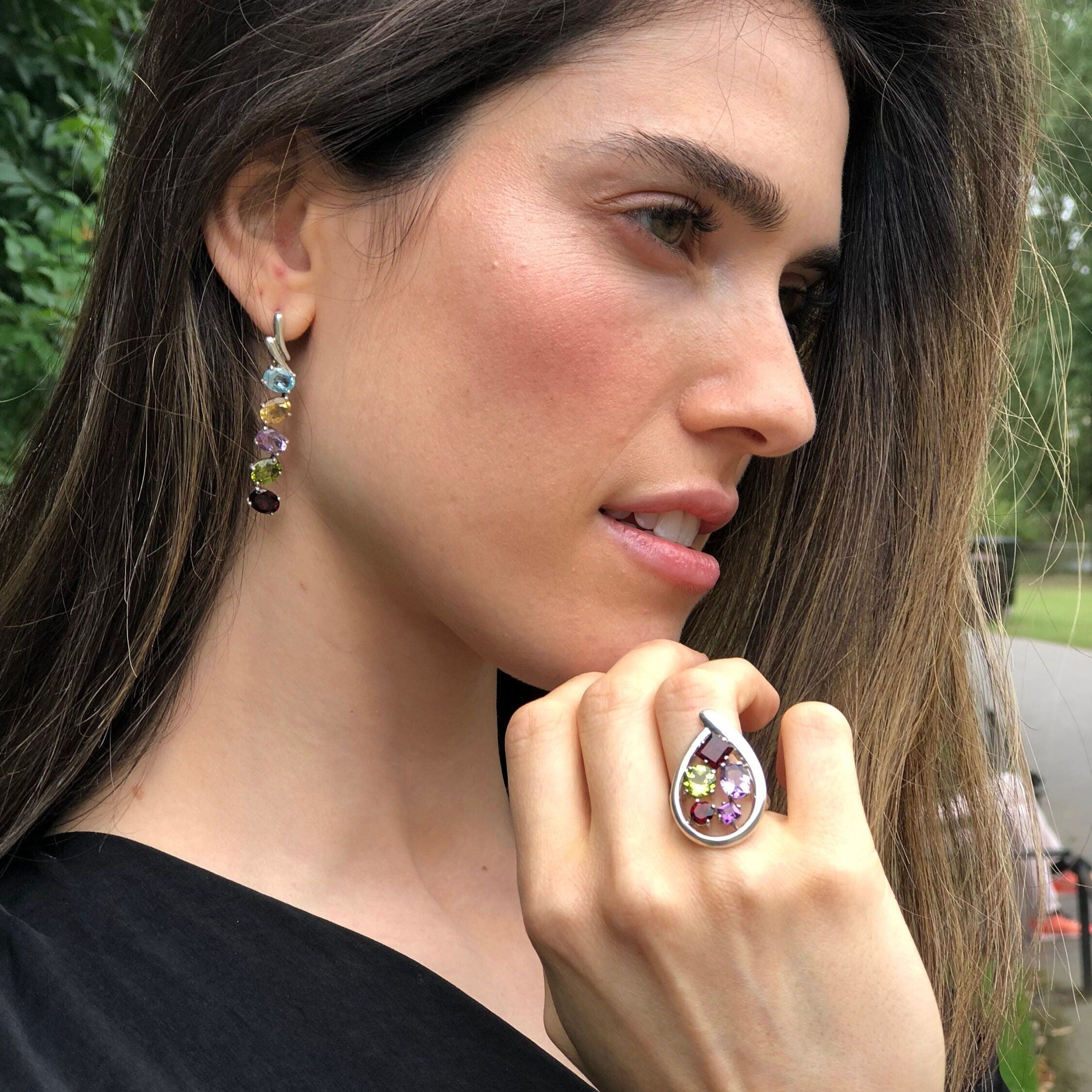 Topaz Ring, Natural Topaz Ring, Teardrop Ring, Amethyst Ring, Peridot Ring, Blue Topaz Ring, Mystic Topaz Ring, Solid Silver Ring, Topaz