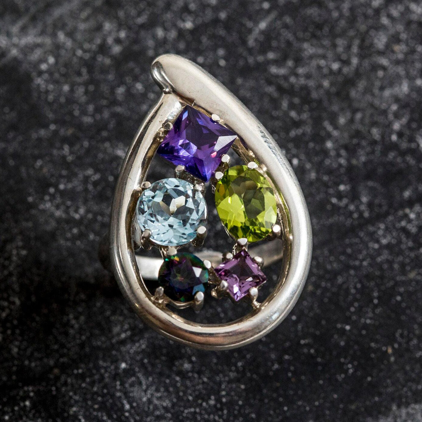 Topaz Ring, Natural Topaz Ring, Teardrop Ring, Amethyst Ring, Peridot Ring, Blue Topaz Ring, Mystic Topaz Ring, Solid Silver Ring, Topaz