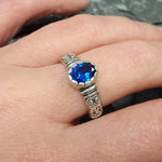 Sapphire Ring, Blue Sapphire Ring, Created Sapphire, 1.5 Carats, Vintage Rings, Pure Silver, Solid Silver, Blue Ring, Tribal Ring, Blue Gem