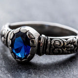 Sapphire Ring, Blue Sapphire Ring, Created Sapphire, 1.5 Carats, Vintage Rings, Pure Silver, Solid Silver, Blue Ring, Tribal Ring, Blue Gem