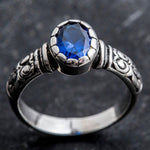 Sapphire Ring, Blue Sapphire Ring, Created Sapphire, 1.5 Carats, Vintage Rings, Pure Silver, Solid Silver, Blue Ring, Tribal Ring, Blue Gem