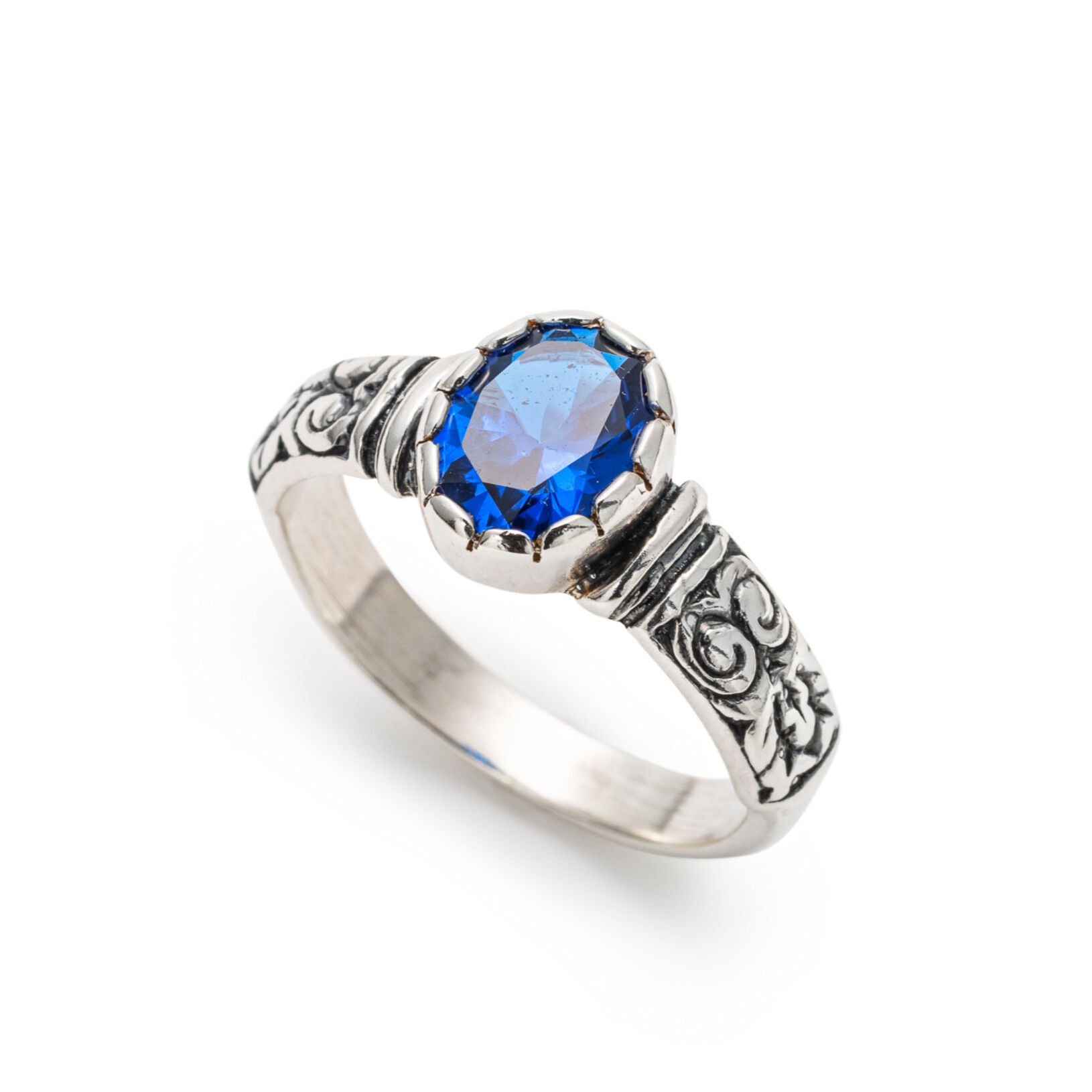 Sapphire Ring, Blue Sapphire Ring, Created Sapphire, 1.5 Carats, Vintage Rings, Pure Silver, Solid Silver, Blue Ring, Tribal Ring, Blue Gem