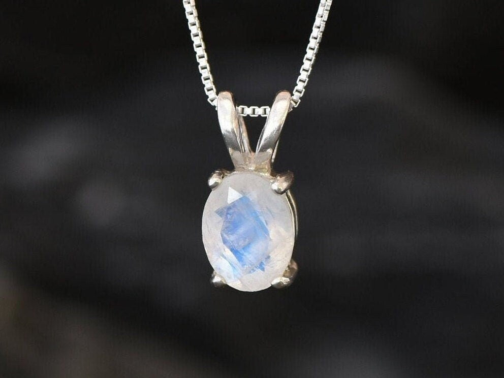 Moonstone Pendant, Rainbow Moonstone, Unique Necklace, June Birthstone, Dainty Pendant, Small Necklace, Blue Flash Pendant, Solid Silver