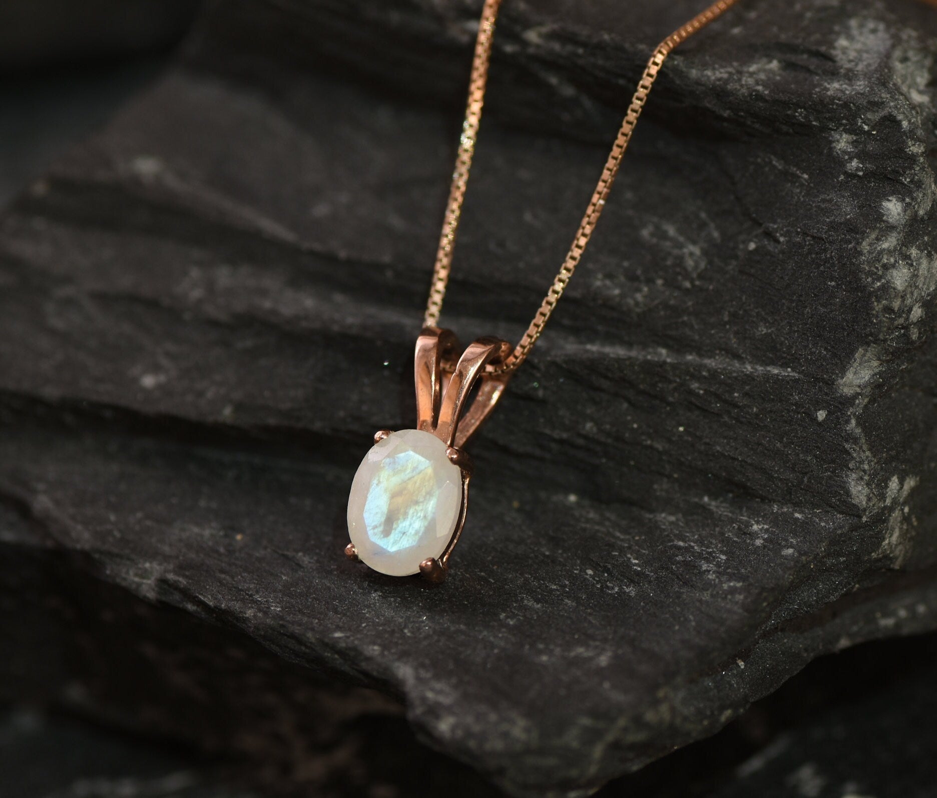 Moonstone Pendant, Rainbow Moonstone, Unique Necklace, June Birthstone, Dainty Pendant, Small Necklace, Blue Flash Pendant, Solid Silver(3)