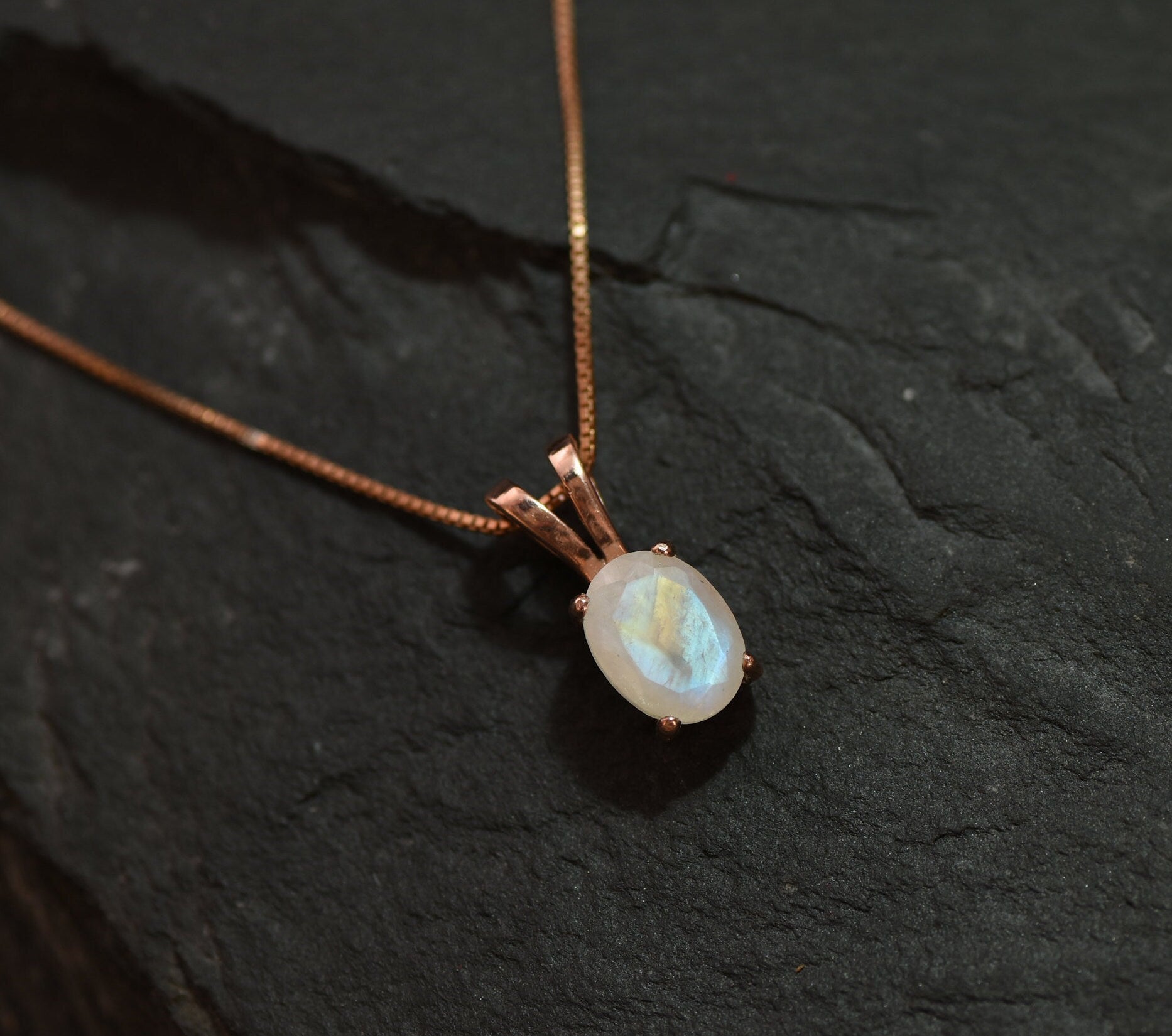 Moonstone Pendant, Rainbow Moonstone, Unique Necklace, June Birthstone, Dainty Pendant, Small Necklace, Blue Flash Pendant, Solid Silver(3)