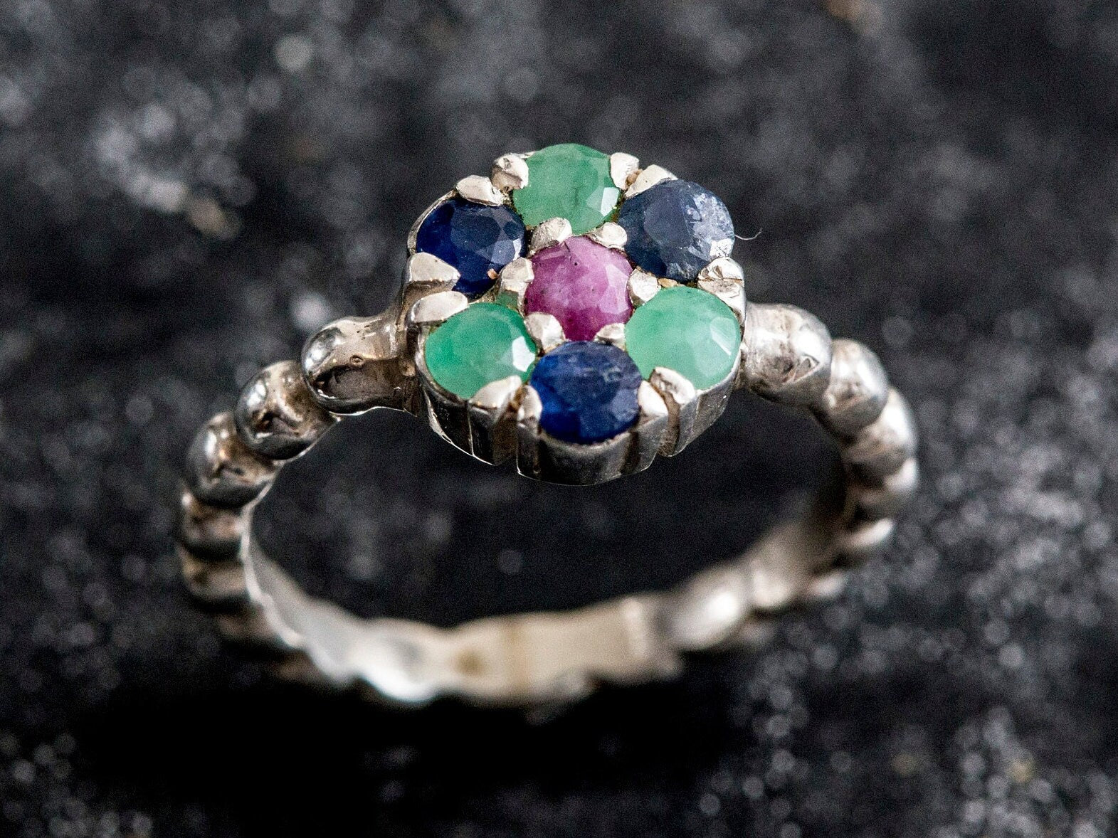 Natural Emerald Ring made in 925 Sterling Silver with Round Natural Green Emerald in Cluster setting, May Birthstone gift idea, symbolizes growth, harmony, and deep emotional healing, ideal for everyday wear and perfect for birthday gifting and special occasions.