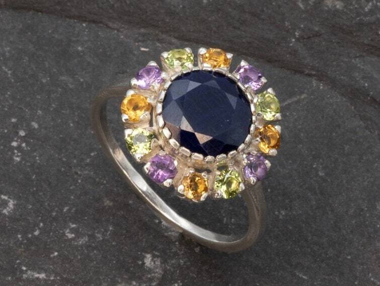 Natural Sapphire Ring made in 925 Sterling Silver with Round Natural Blue Sapphire in Halo setting, September Birthstone gift idea, symbolizes sincerity, truth, and faithfulness, ideal for everyday wear and perfect for birthday gifting and special occasions.