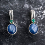 Long Blue Earrings, Kyanite Earrings, Natural Kyanite, Natural Emerald, Unique Earrings, Silver Earrings, Blue Earrings, Emerald, Kyanite