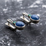 Long Blue Earrings, Kyanite Earrings, Natural Kyanite, Natural Emerald, Unique Earrings, Silver Earrings, Blue Earrings, Emerald, Kyanite