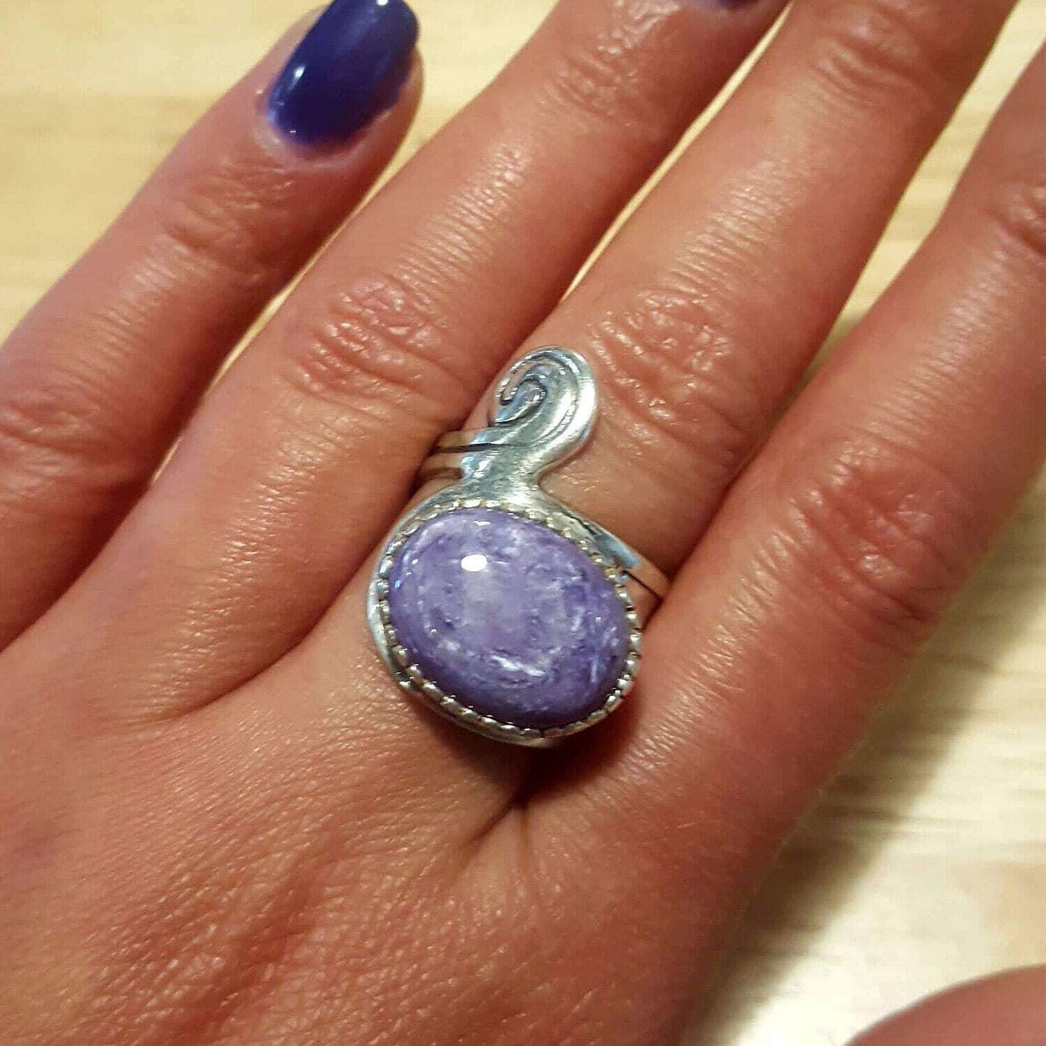 Unique Ring, Charoite Ring, Purple Charoite Ring, Purple Ring, Artistic Ring, Large Ring, Scorpio Birthstone, Solid Silver Ring, Charoite