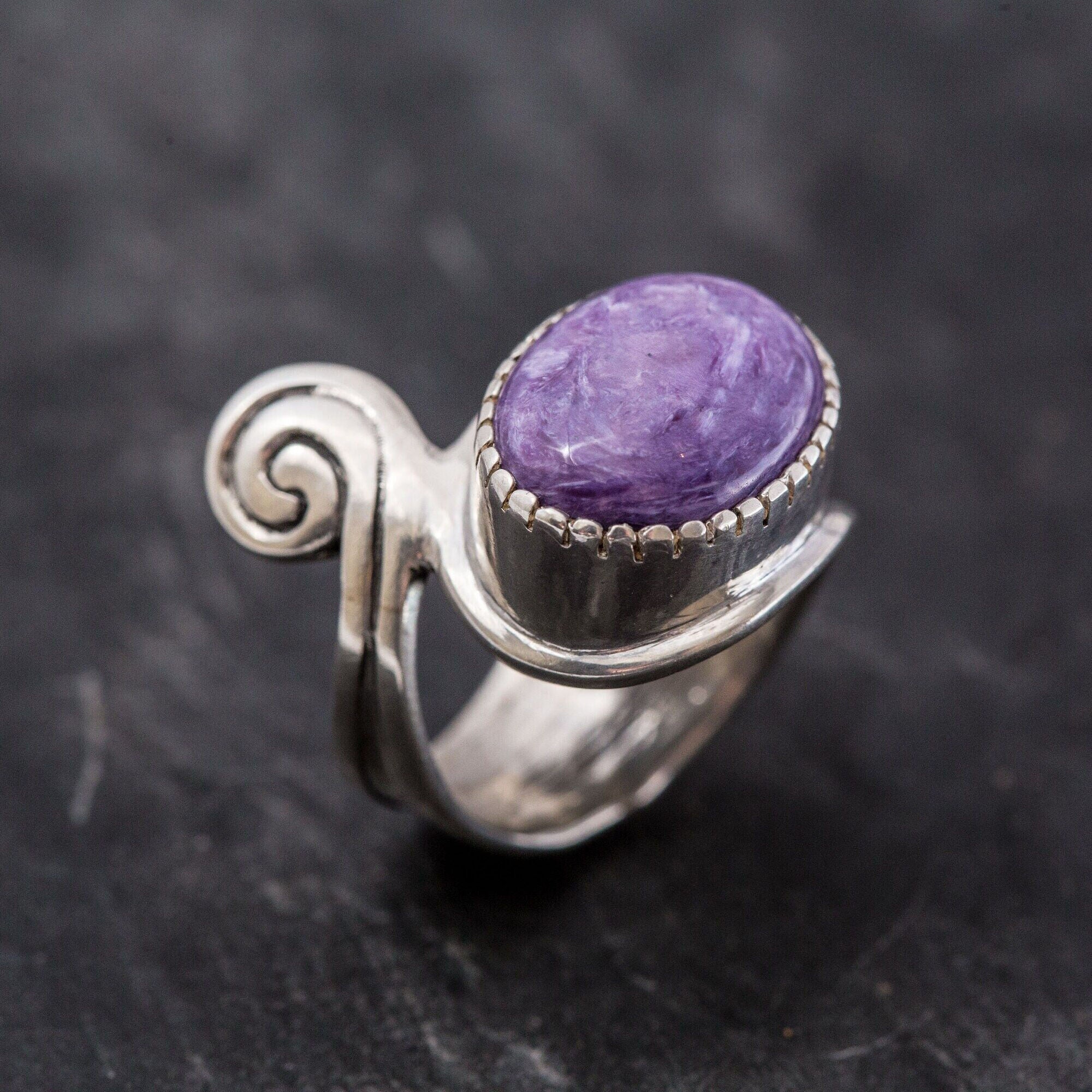 Unique Ring, Charoite Ring, Purple Charoite Ring, Purple Ring, Artistic Ring, Large Ring, Scorpio Birthstone, Solid Silver Ring, Charoite