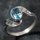 Blue Topaz Ring - Topaz Bezel Ring - Blue Vintage Ring