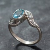 Blue Topaz Ring - Topaz Bezel Ring - Blue Vintage Ring