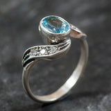 Blue Topaz Ring - Topaz Bezel Ring - Blue Vintage Ring