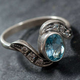 Blue Topaz Ring - Topaz Bezel Ring - Blue Vintage Ring