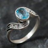 Blue Topaz Ring - Topaz Bezel Ring - Blue Vintage Ring