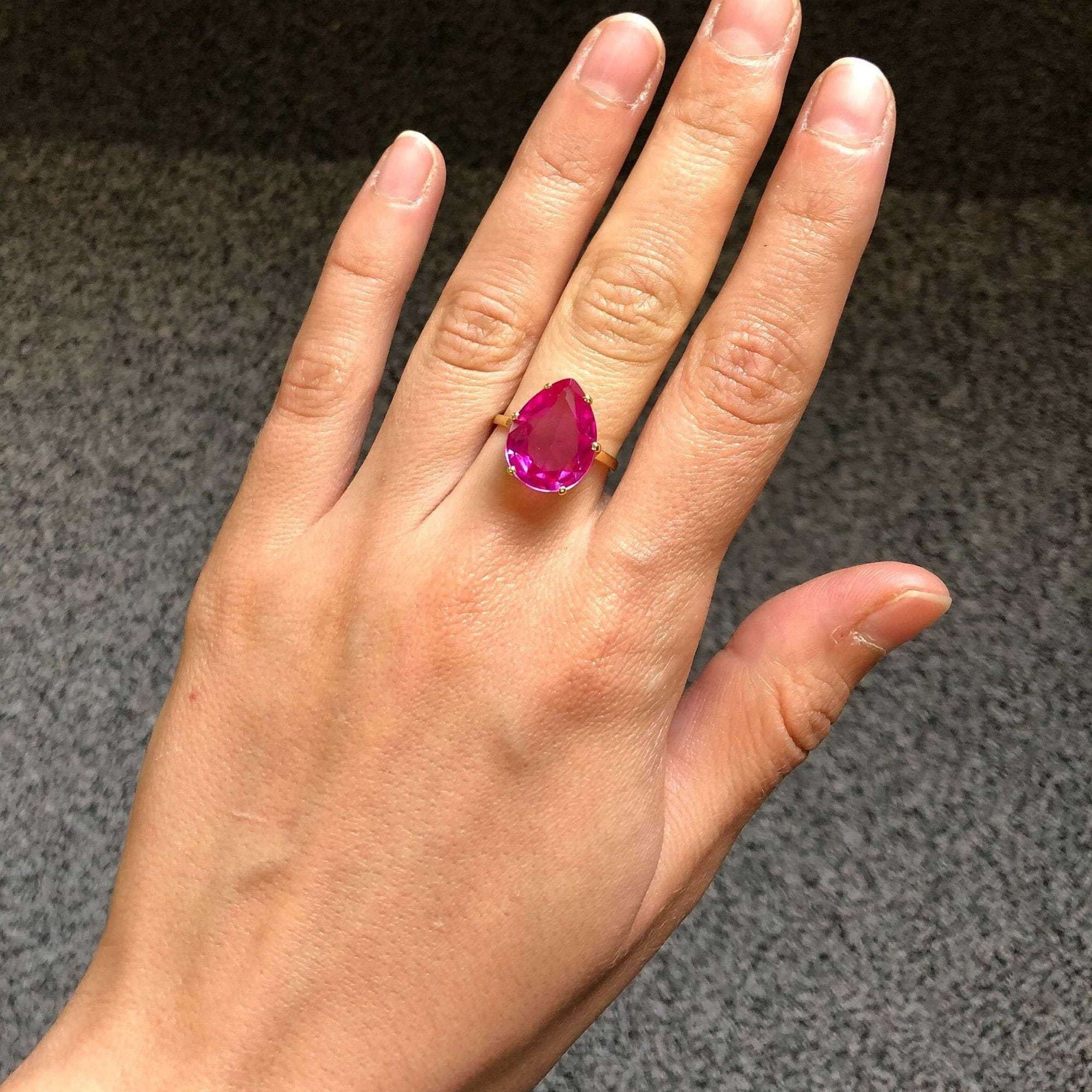 18k Gold Vermeil Sapphire Ring featuring Pear Created Blue Sapphire, perfect for September birthdays and meaningful gifts.