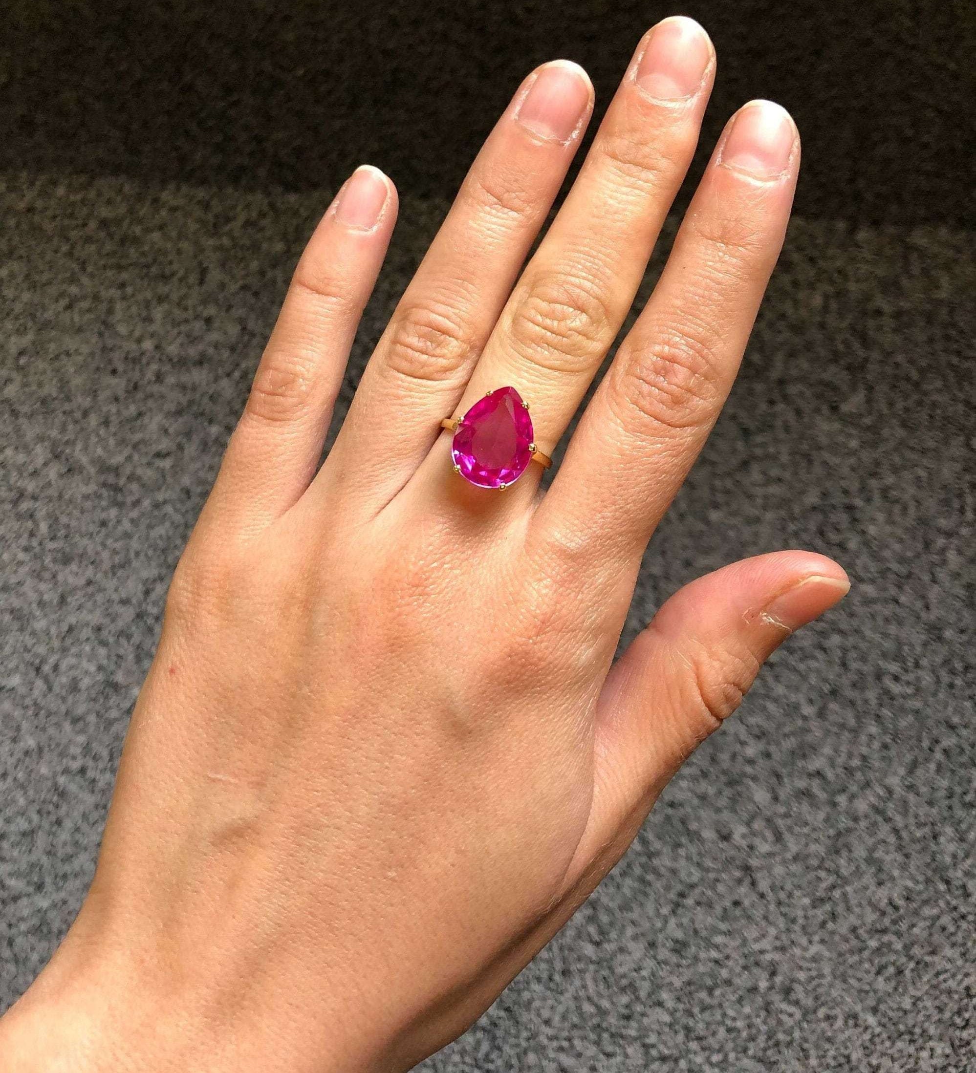 18k Gold Vermeil Sapphire Ring featuring Pear Created Blue Sapphire, perfect for September birthdays and meaningful gifts.