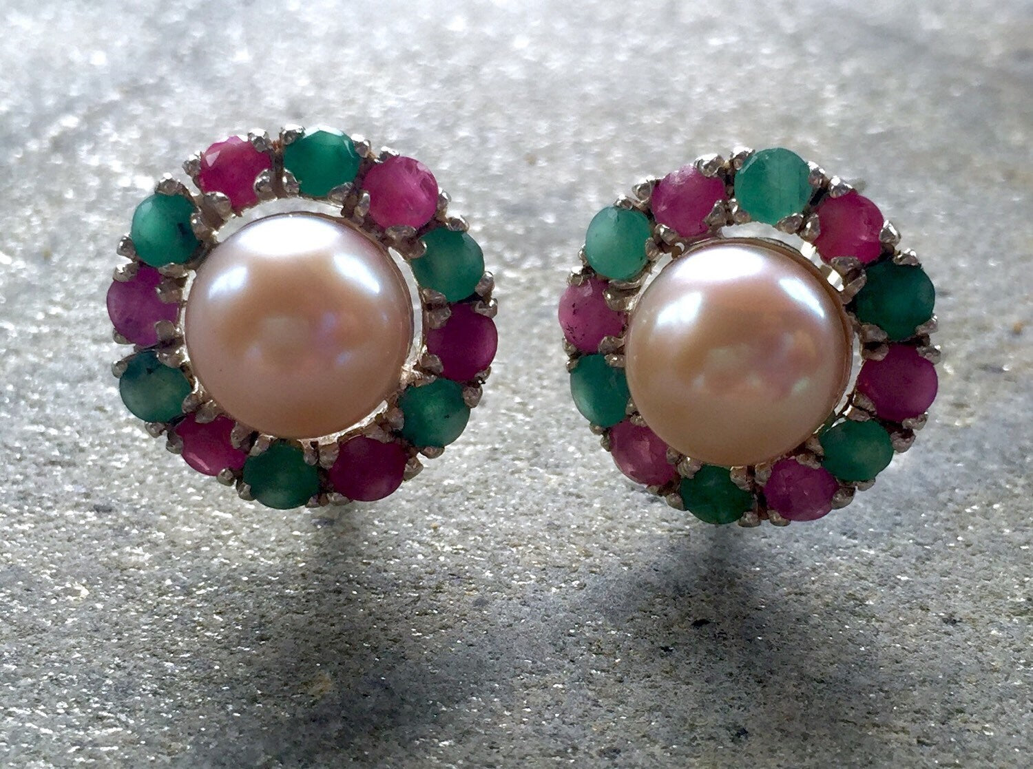 Pearl Earrings, Natural Pearl, Emerald Earrings, Vintage Earrings, Mothers Birthstone, Ruby Earrings, Vintage Emerald Ring, Cream Pearl