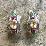 Citrine Earrings, Natural Stones, Vintage Earrings, Statement Earrings, Emerald Earrings, Birthstone, Antique Earrings, Silver Earrings