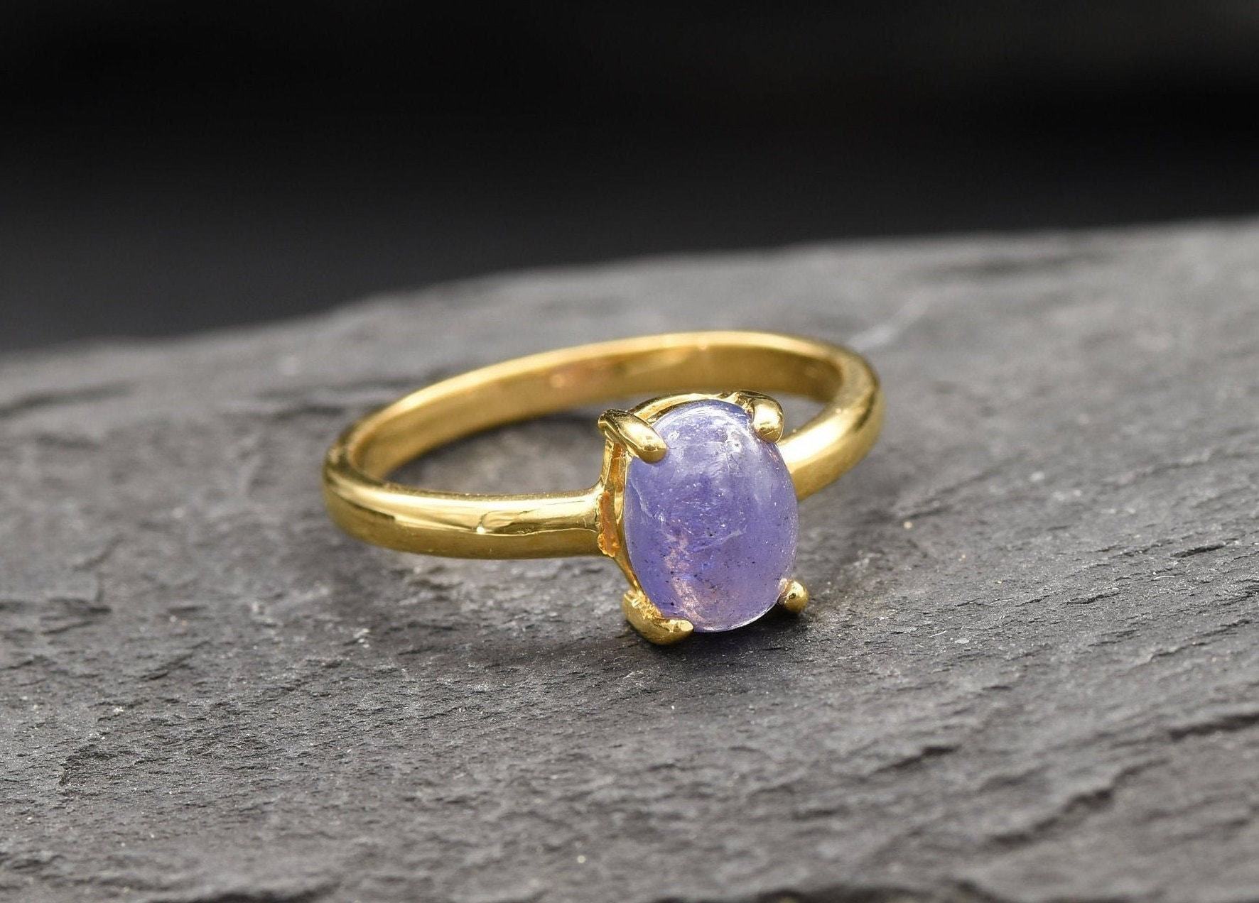 Tanzanite Ring, Natural Tanzanite, December Birthstone, Purple Solitaire Ring, Purple Ring, Dainty Ring, Vintage Ring, Tanzanite, 925 Silver(1)