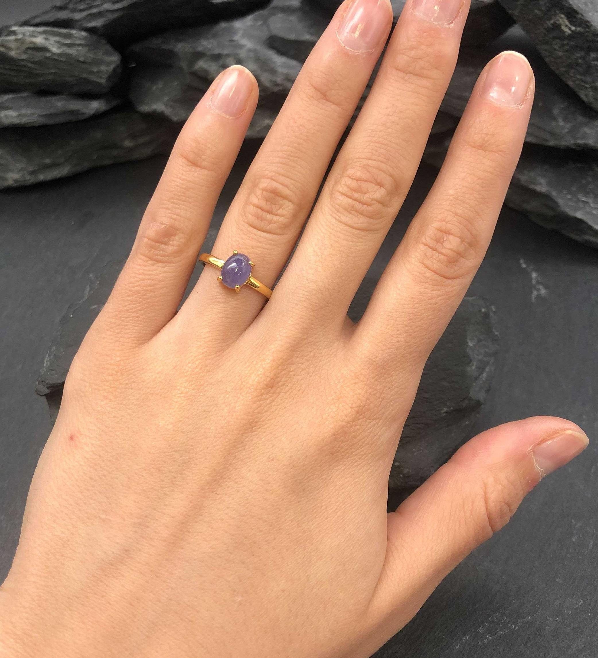 Tanzanite Ring, Natural Tanzanite, December Birthstone, Purple Solitaire Ring, Purple Ring, Dainty Ring, Vintage Ring, Tanzanite, 925 Silver(1)